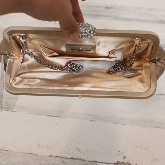 Nina Gold Clutch with Chain Strap - Picture 7 of 9